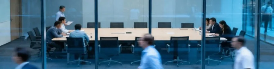Comité de direction réuni dans une salle vitrée